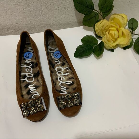Sam Edelman Women's Ballet Flat Size 6.5 Brown Leather Slip On Shoe Beaded - Picture 4 of 11